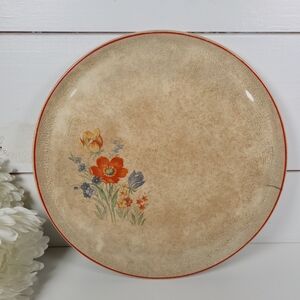 Large Heavily Crazed Stained Circular Platter,  Wild Flower Design 11.5"